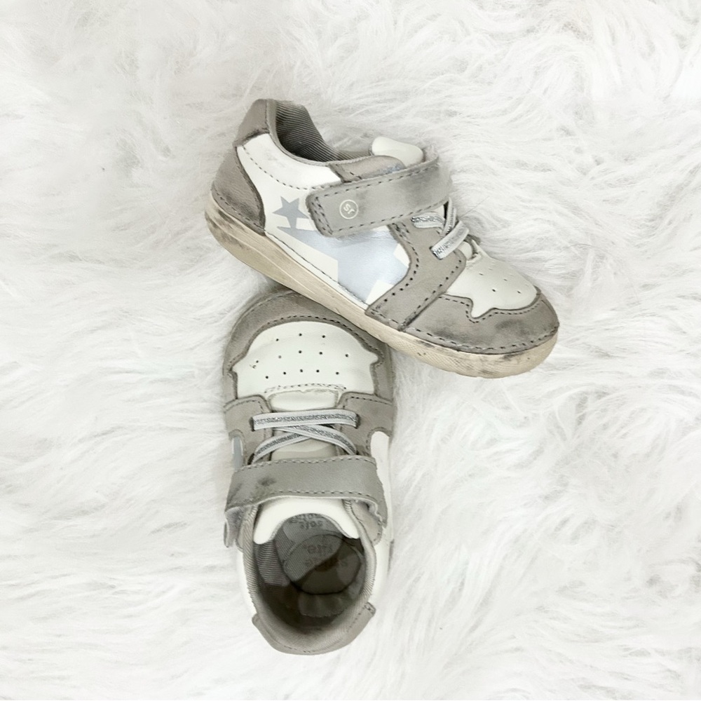 Stride Rite SM Waverly Toddler Sneakers Size 5W Gray Star Hook & Loop